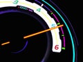 Close up shot of a speedometer in a car. At an engine speed of 6000 rpm on Car dashboard.Car Interior ilumination.Ã¢â¬â¹ColorfulÃ¢â¬â¹